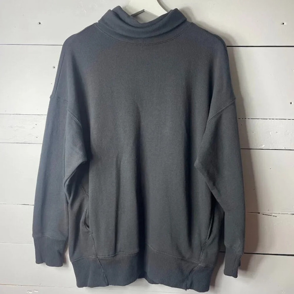 Aerie Dark Gray Oversized Longline Funnel Neck Long Sleeve Pullover Sweatshirt S - Picture 1 of 6
